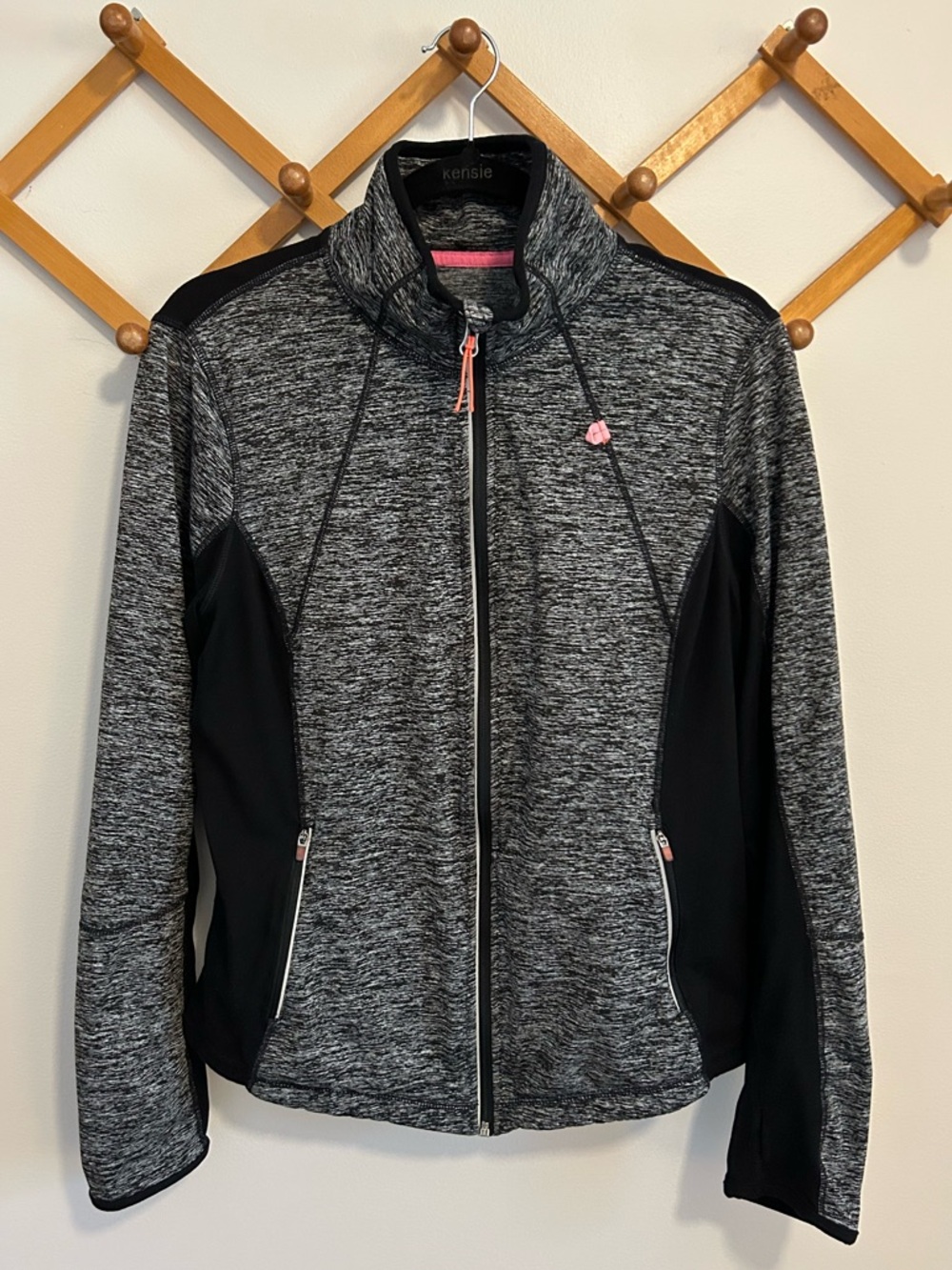 Tangerine Gray & Black Heathered Athletic Zip Jacket with Pink Accents